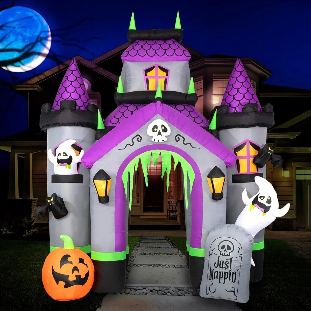 10FT Length Halloween Pirate Ship Inflatable with Pirate, Halloween Decorations Outdoor Inflatable Pirate Ship Built-in 5 LEDs and 4 RGB Lights for Pirate Halloween Decorations Outdoor