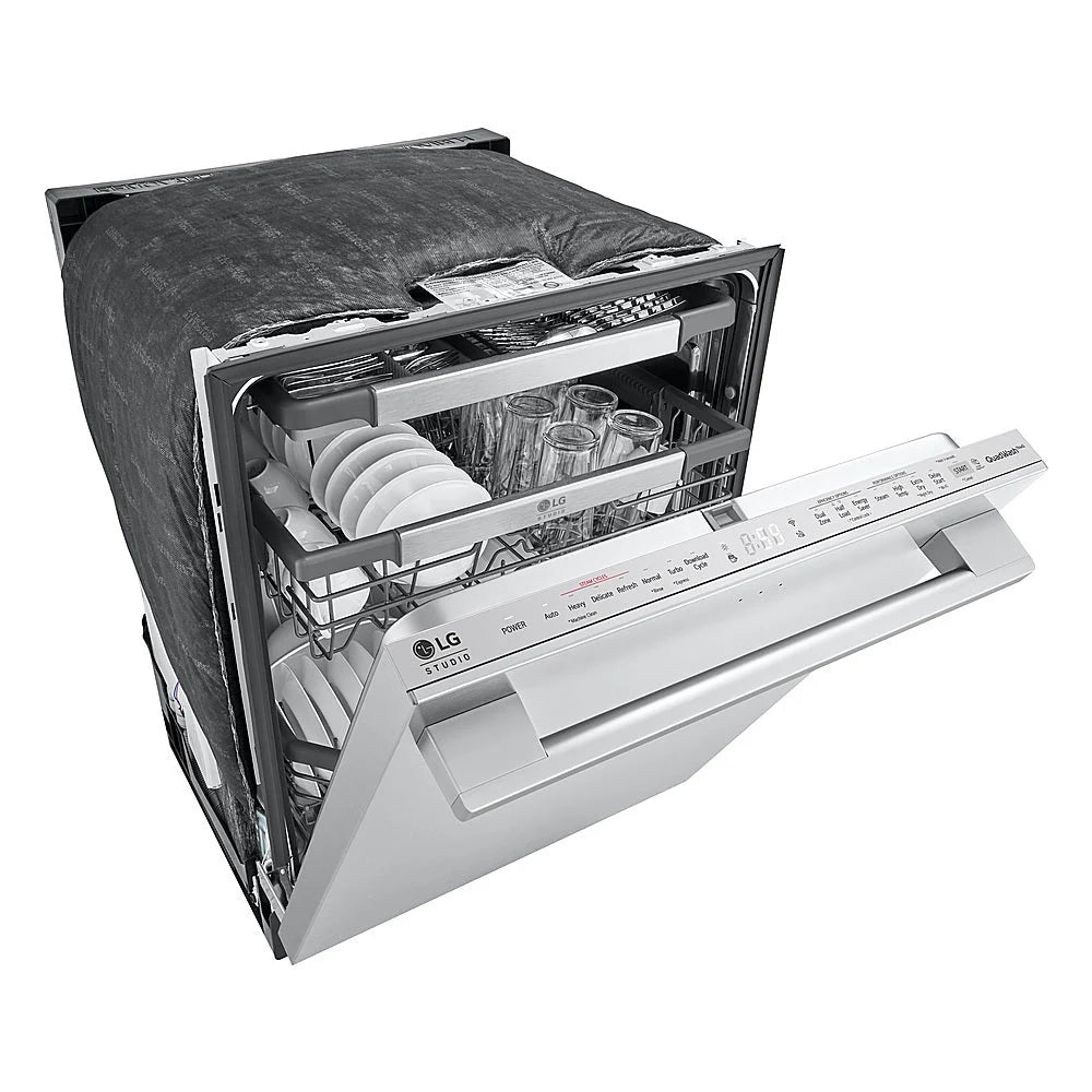 LG - STUDIO 24 Top Control Smart Built-In Stainless Steel Tub Dishwasher with 3rd Rack, QuadWash, True Steam and 40dBA - Stainless steel