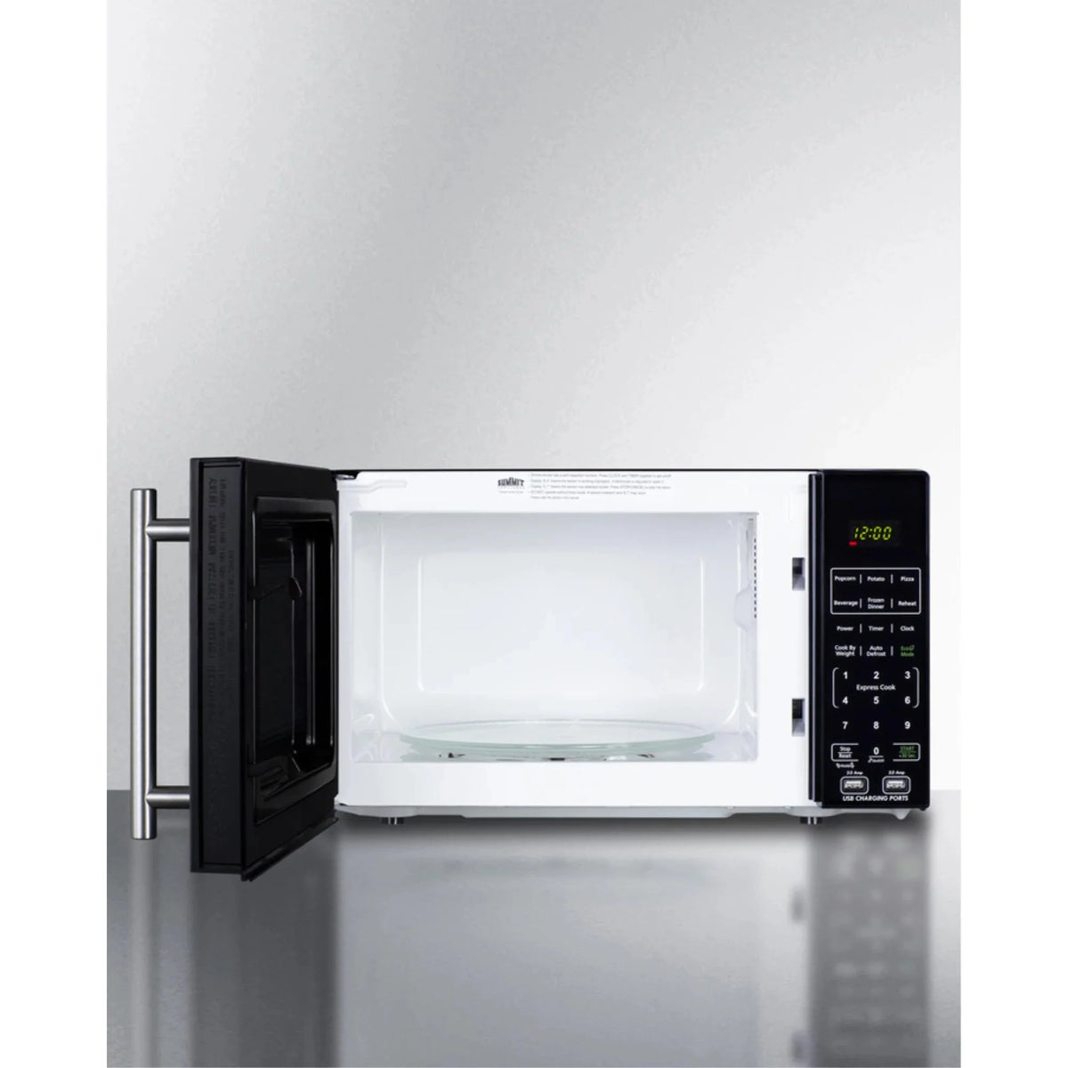 Compact microwave in black with allocator and USB ports