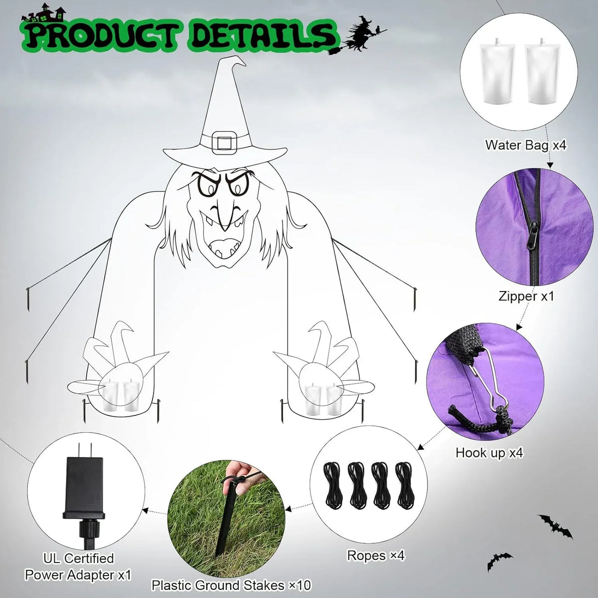 BLOOMWIN Halloween Inflatable Archway 10ft - Arch Inflatable Witch Halloween Decorations Outdoor - Halloween Blow up Yard Decorations Witch Light Up, CS-12040-2.5