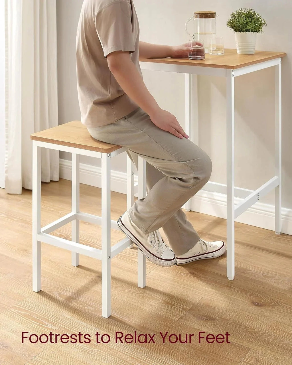 Bar Table and Chairs Set, Square Bar Table with 2 Bar Stools, Dining Pub Bar Table Set for 2, Space Saving for Kitchen Breakfast, Living Room, Party Room, Golden Oak and Cloud White