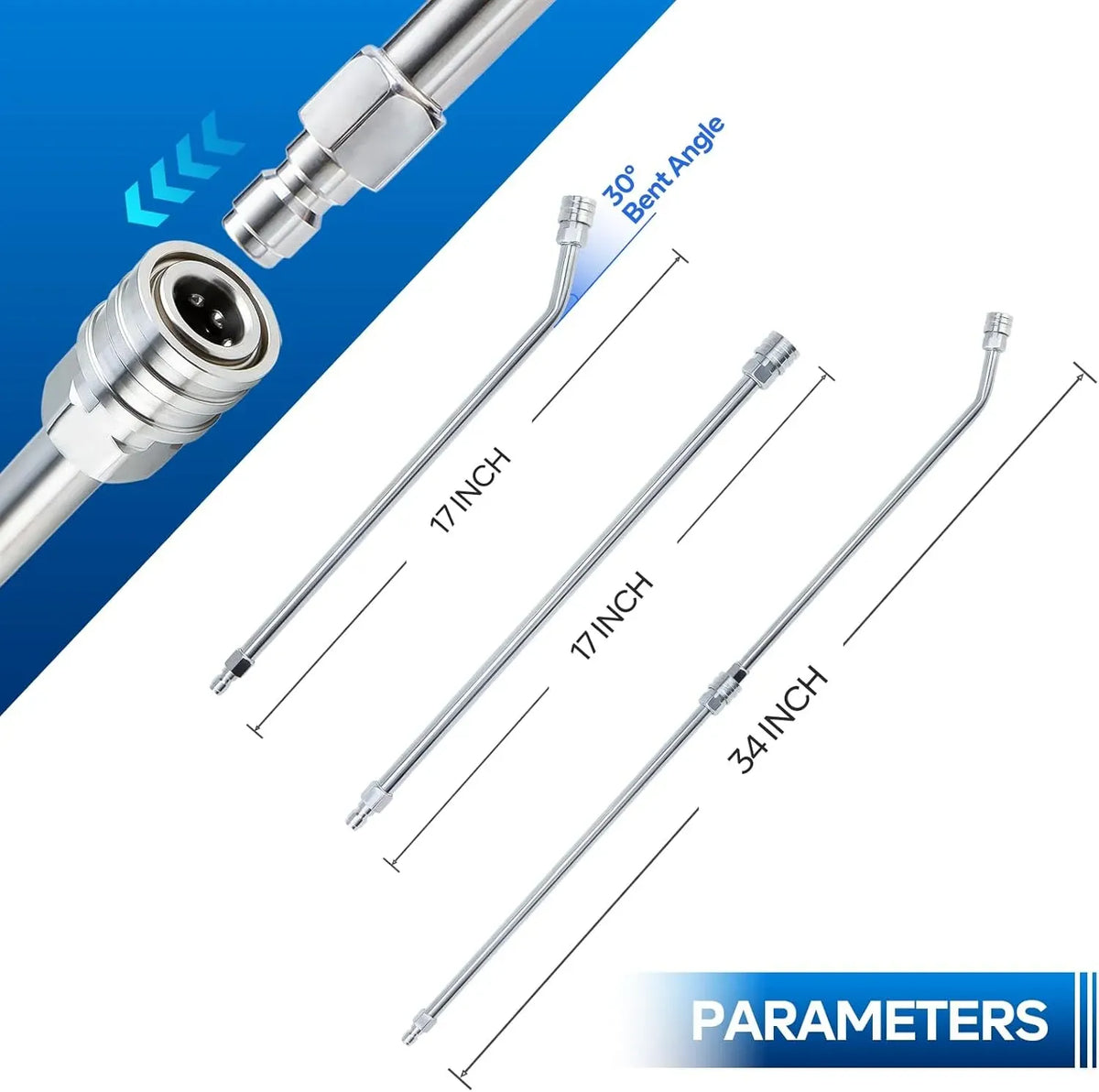 17 Inch Pressure Washer Extension Wand, Stainless Steel Lance 1/4 Inch Quick Connect and 5000 PSI Commercial Pressure Washer Short Gun with 5 Spray Nozzle Tips, 3/8 Quick Connect Plug and M22-14/15mm