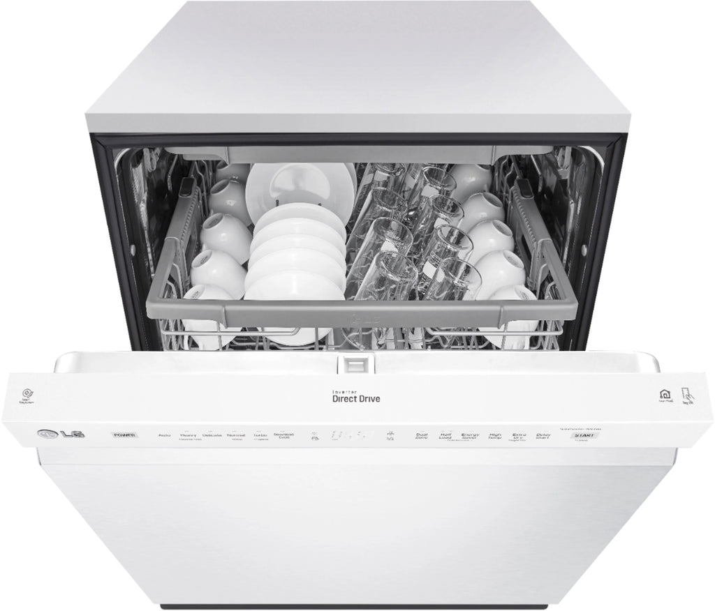 LG - 24 Front Control Smart Built-In Stainless Steel Tub Dishwasher with 3rd Rack, QuadWash, and 48dba - White