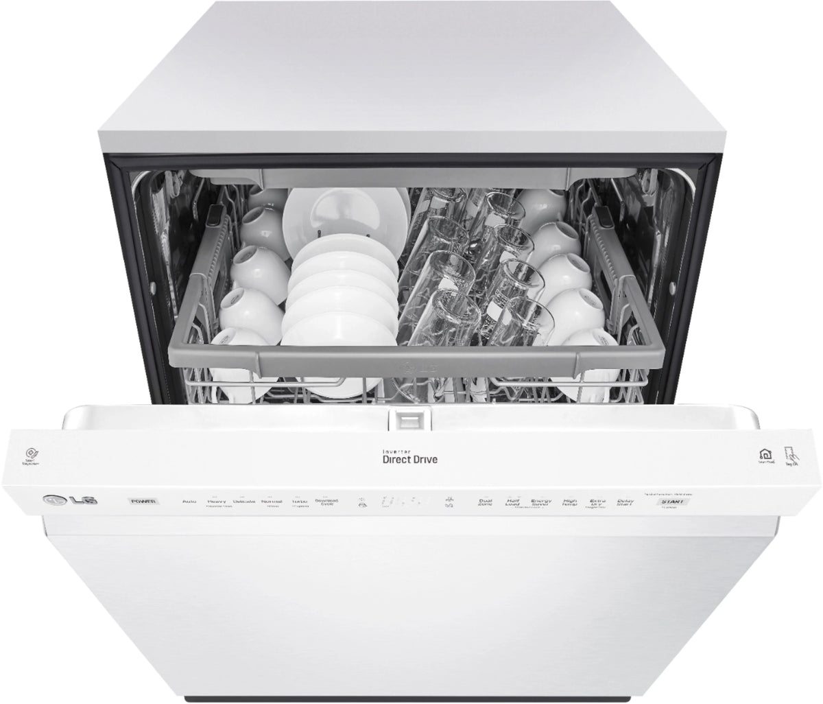 LG - 24 Front Control Smart Built-In Stainless Steel Tub Dishwasher with 3rd Rack, QuadWash, and 48dba - White