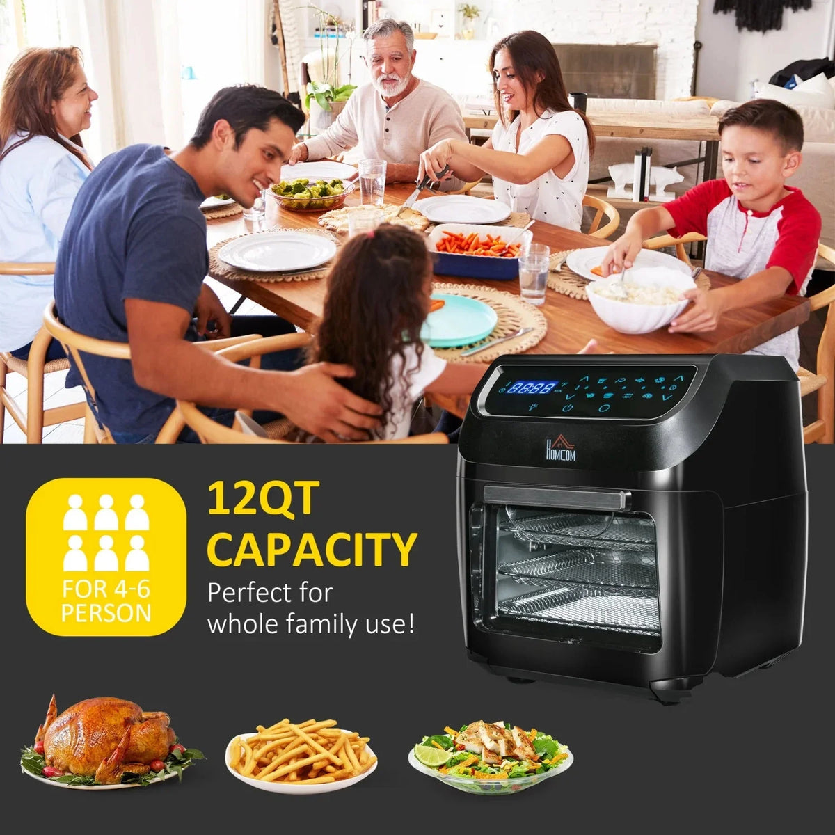 GFVCNIO 12 QT Air Fry Oven 8 In 1 Countertop Oven Combo with Air Fry Roast Broil Bake and Dehydrate 1700W with Accessories and LED Display Black