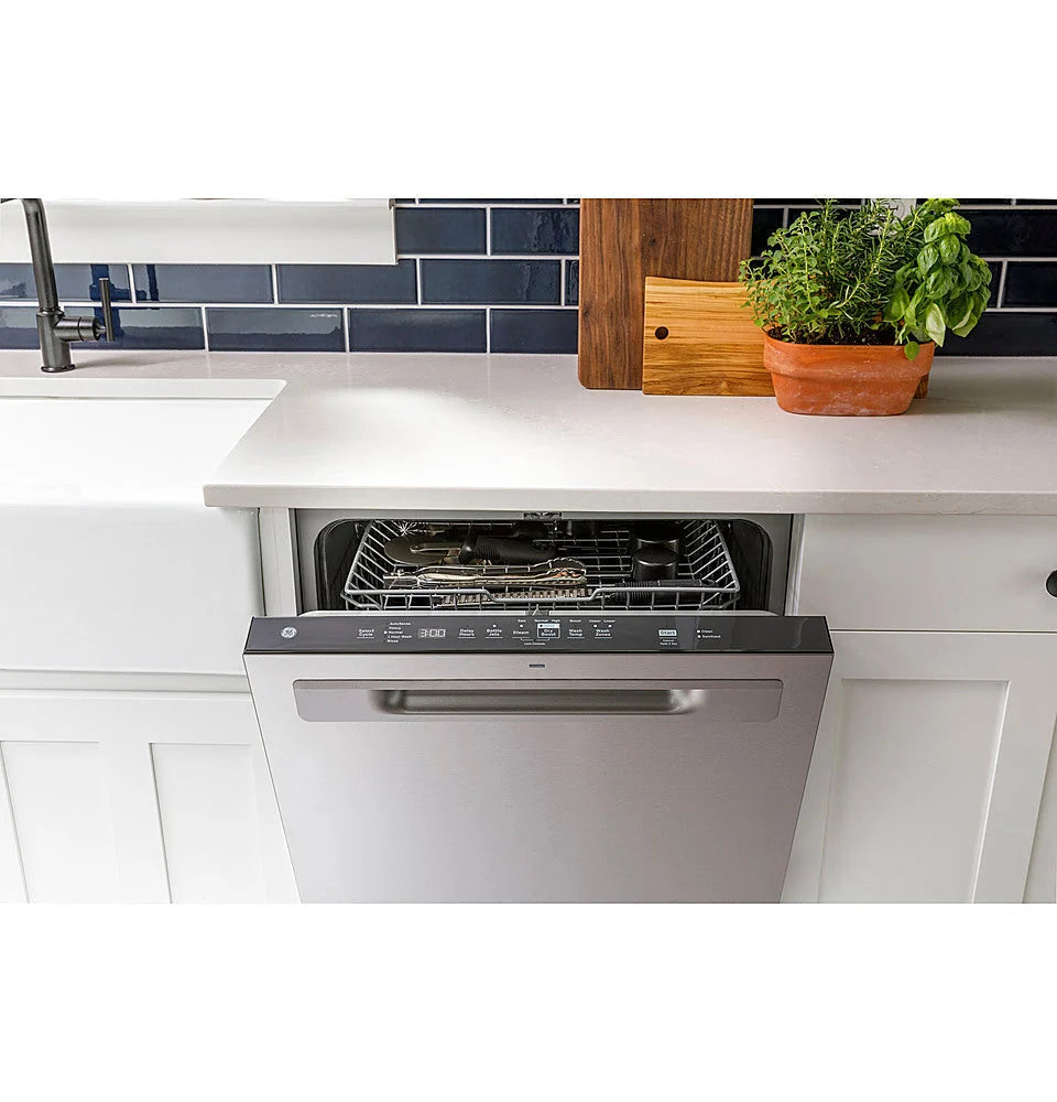 GE - Top Control Built In Dishwasher with Sanitize Cycle and Dry Boost, 50 dBA - Stainless steel