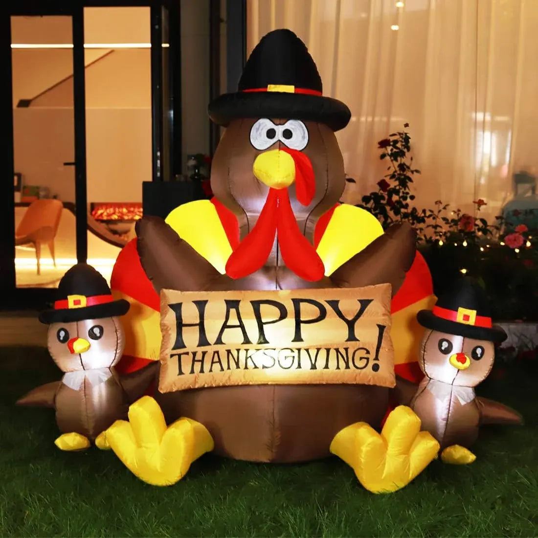 6ft Height Happy Thanksgiving Inflatable LED Lighted Turkey Family Blow up Outdoor Lawn Yard Decoration