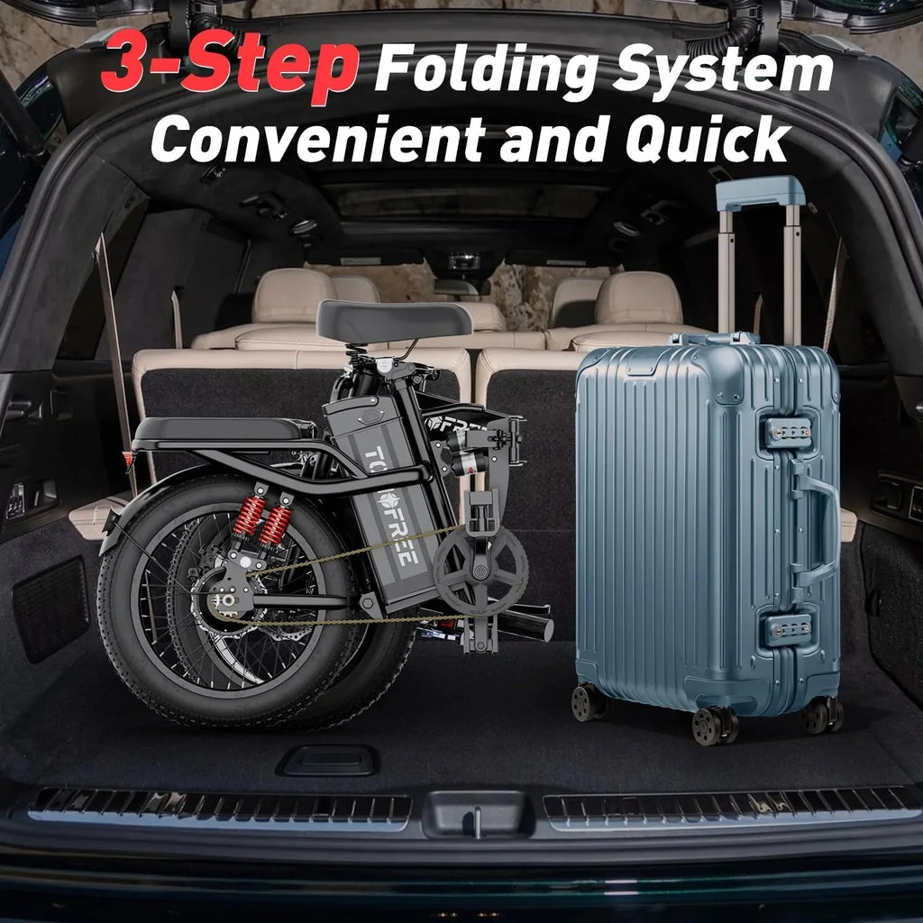 T1 Electric Bike for Adults 1200W Motor, 31MPH, 48V 20AH Folding E-Bike,16 * 3 Tire Mountain Snow Bike LED Display 330lbs Load Capacity - Tomofree Black