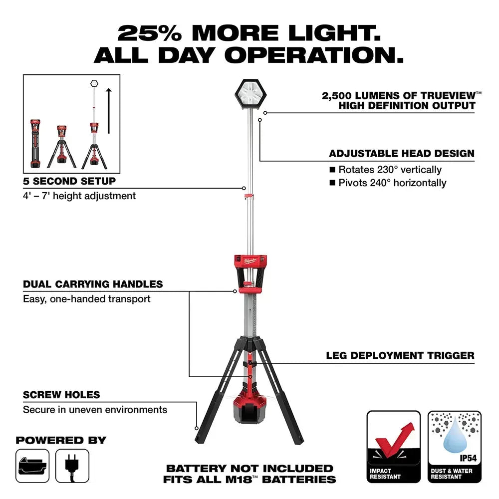 Milwaukee 2131-20 M18 ROCKET 18V Dual Power Tower Light w/ 6AH Battery
