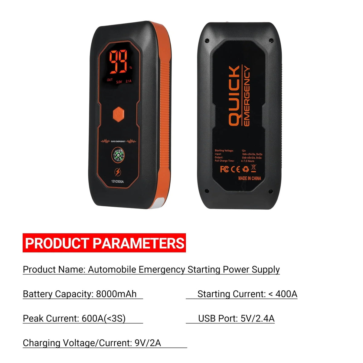Lepmerk DN18 Car Jump Starter, 600A Peak Current 8000mAh, Portable Bank for Auto Battery Boosting in Emergency Situations