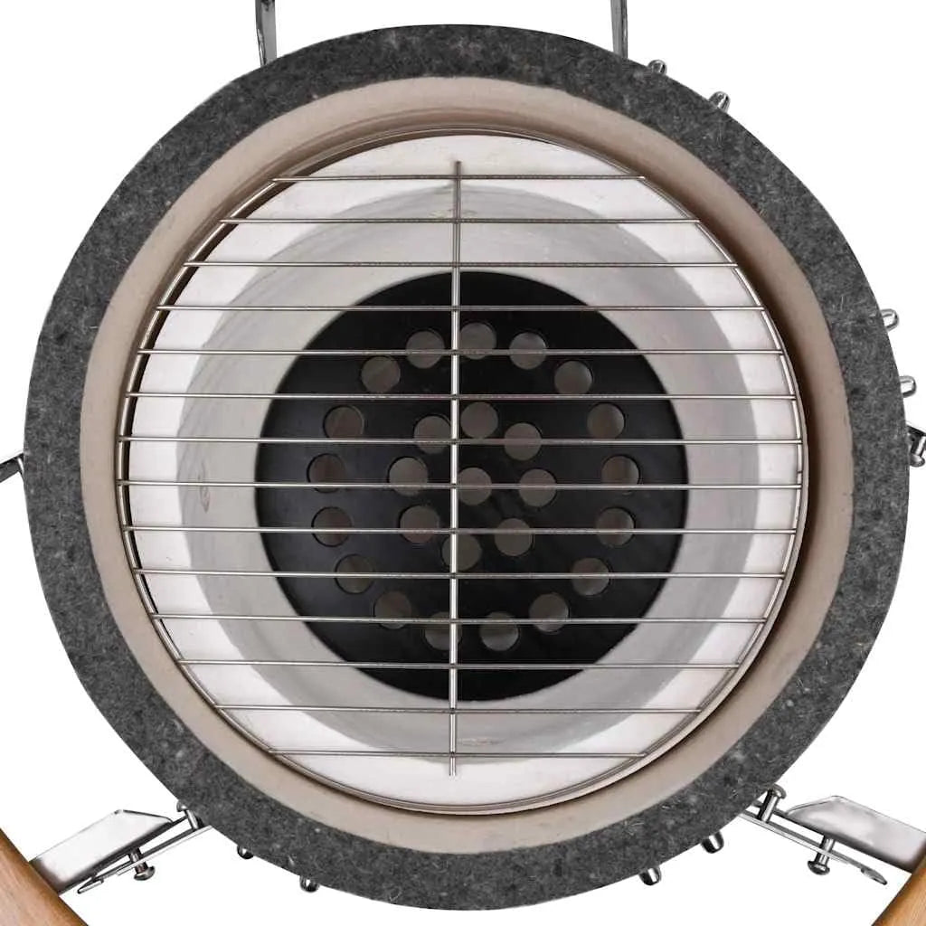 vidaXL Durable Ceramic Kamado Grill Smoker - Versatile 31.9 Charcoal/Wood-Fueled BBQ Grill with Built-in Thermometer and Hinged Lid, Foldable Side Shelves