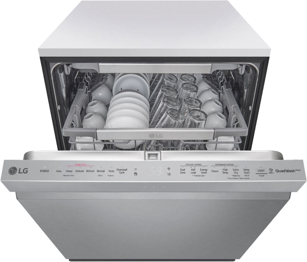 LG - 24 Top Control Smart Built-In Stainless Steel Tub Dishwasher with 3rd Rack, QuadWash and 44db - Stainless steel