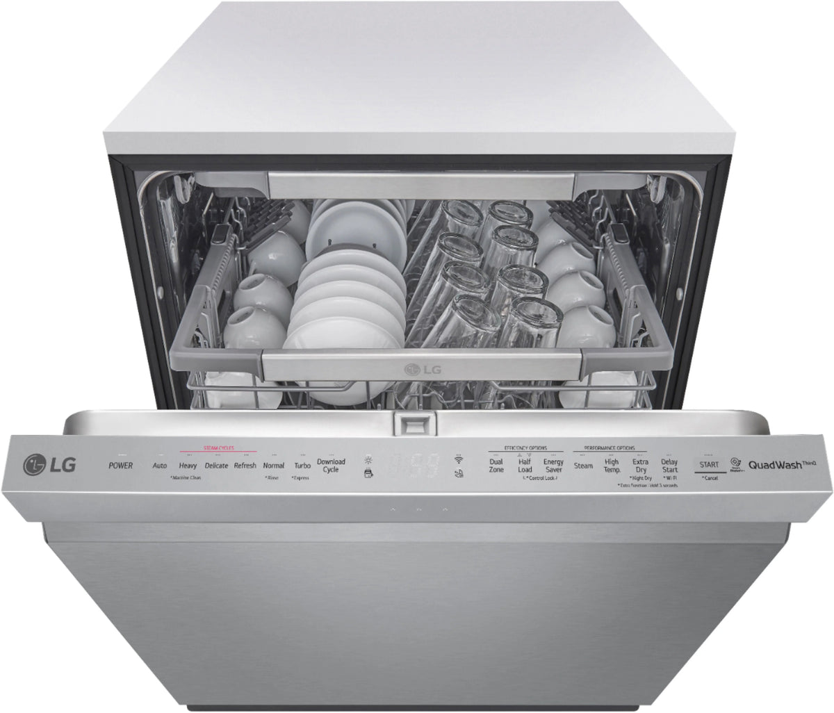 LG - 24 Top Control Smart Built-In Stainless Steel Tub Dishwasher with 3rd Rack, QuadWash and 44db - Stainless steel
