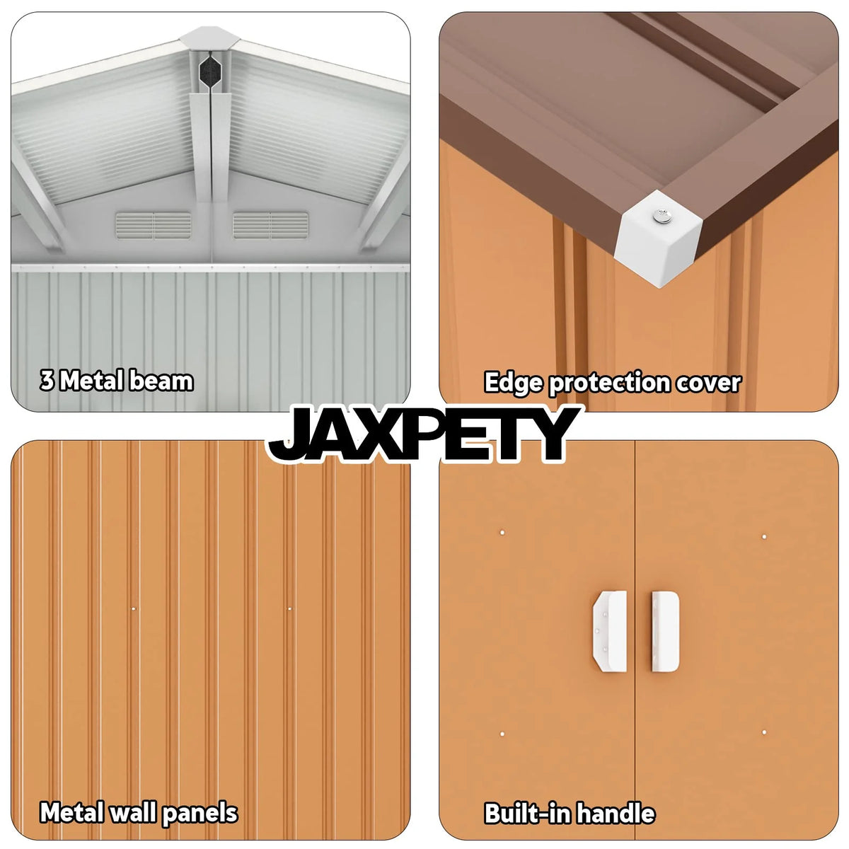 JAXPETY Sheds & Outdoor Storage 6x8 FT Garden Shed Tool Metal Outdoor Storage Shed with Sliding Doors for Backyard, Patio Coffee