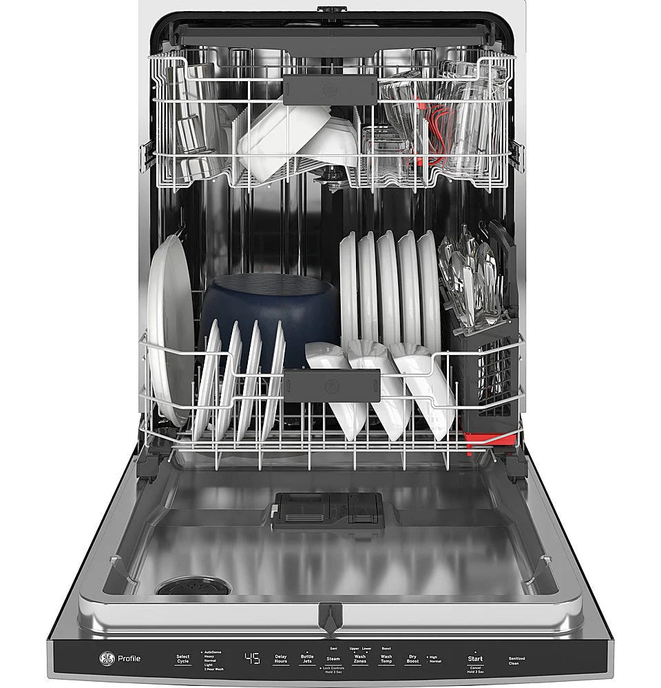 GE Profile - Top Control Built-In Dishwasher with Stainless Steel Tub, 3rd Rack, 45dBA - Black stainless steel