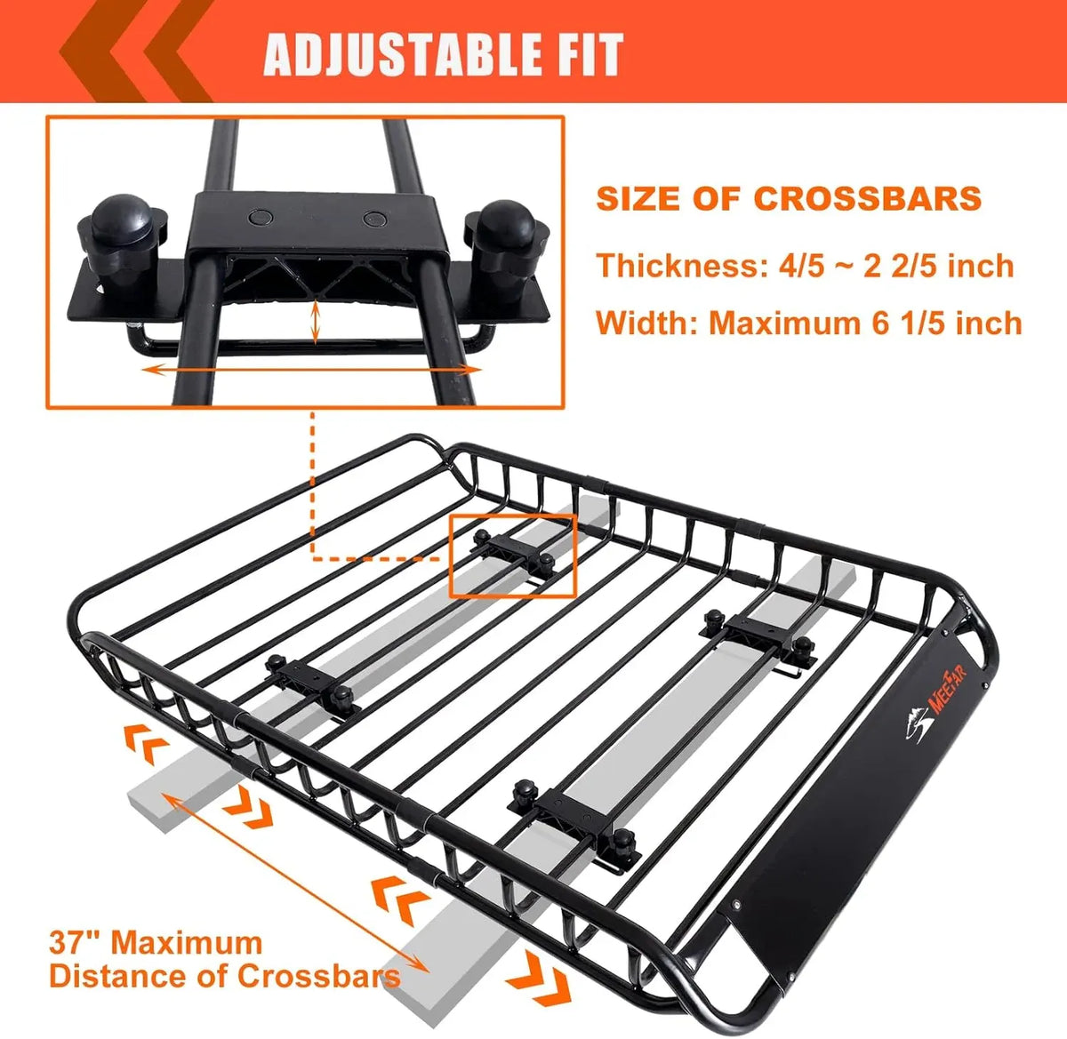 MeeFar Roof Rack Carrier Basket Universal Rooftop 51 X 36 X 5 + Waterproof Bag 15 Cubic Feet (44 34 17), and Cargo Net with Attachment Hooks, Ratchet Straps