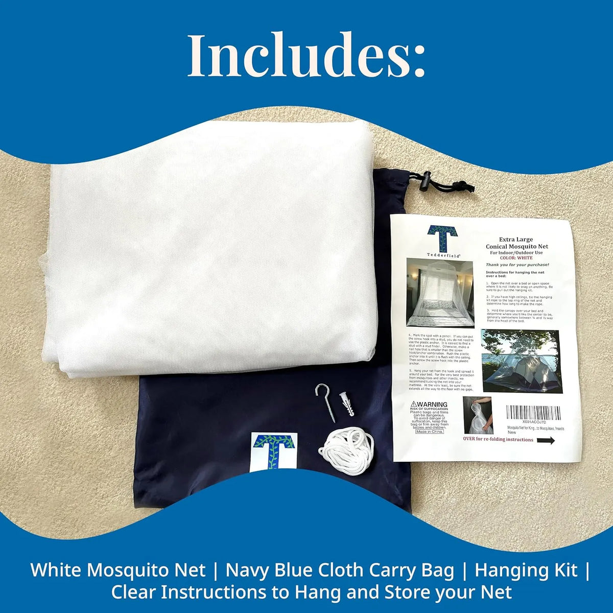 Mosquito Netting for Bed, Extra Large Mosquito Net Covers Single to California King Size Beds, Bug Net for Camping, Crib Canopy, Premium Quality for Indoor Outdoor Use and Travel