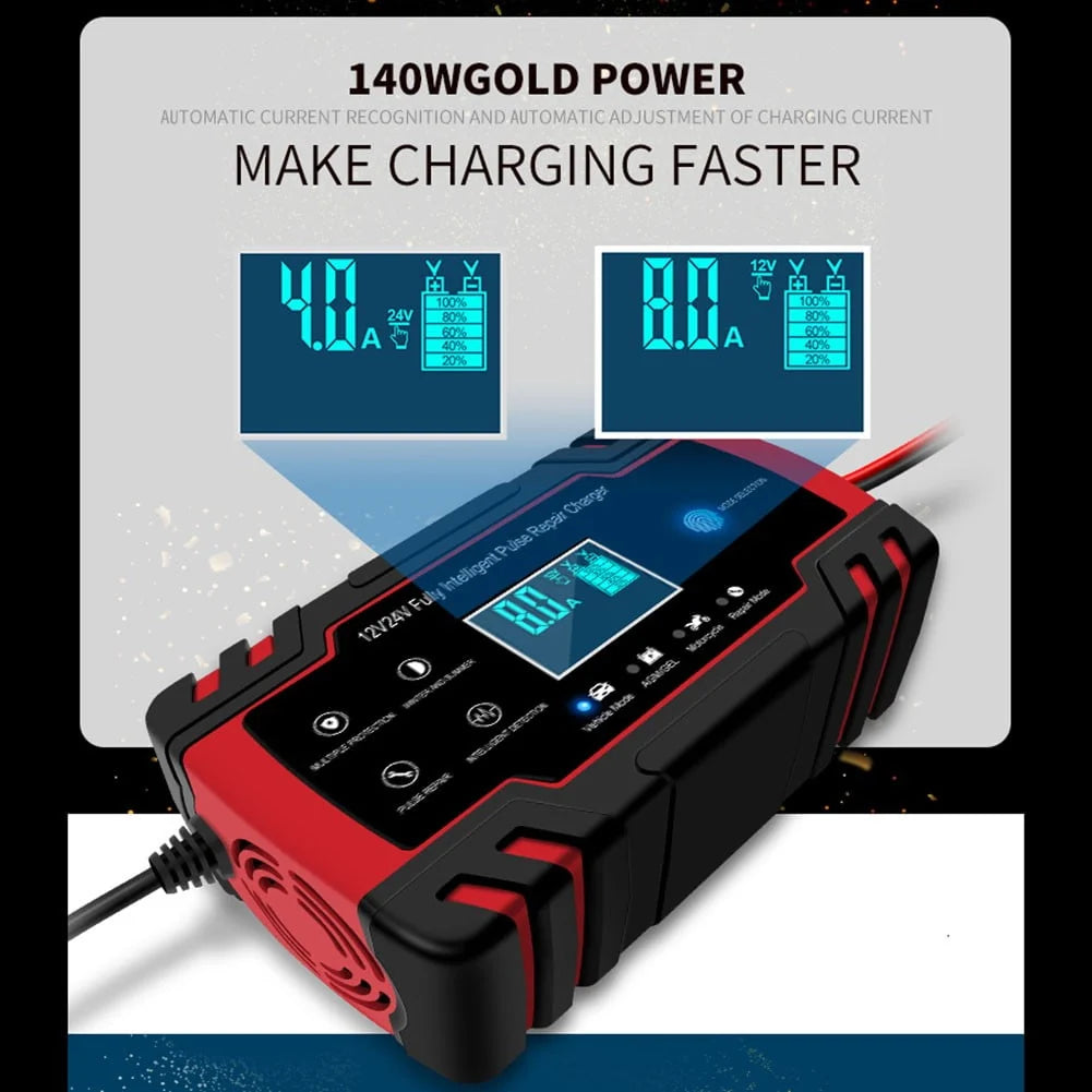 Car Battery Charger 12V /24V Smart Fully Automatic Battery Repair Pulse Charger