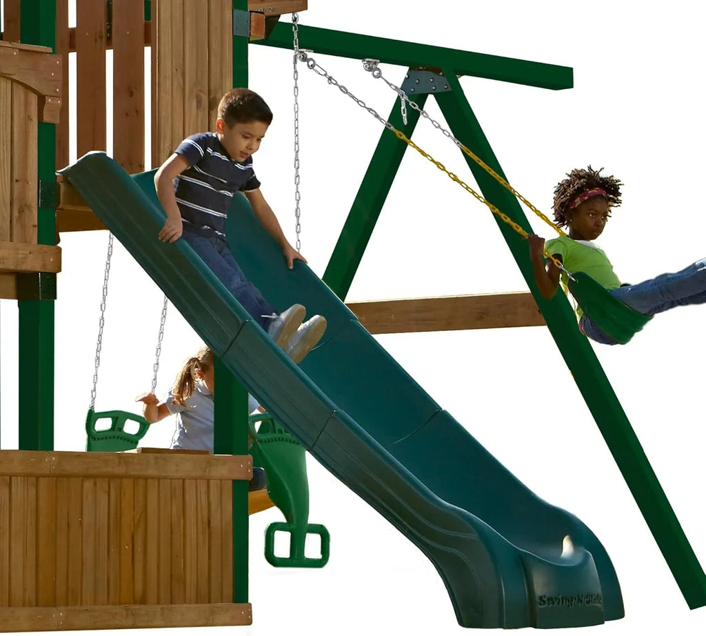 Swing-N-Slide NE 4699-T Super Summit Slide 3 Piece Plastic Scoop Slide for 5' Swing Set Deck Heights, Green