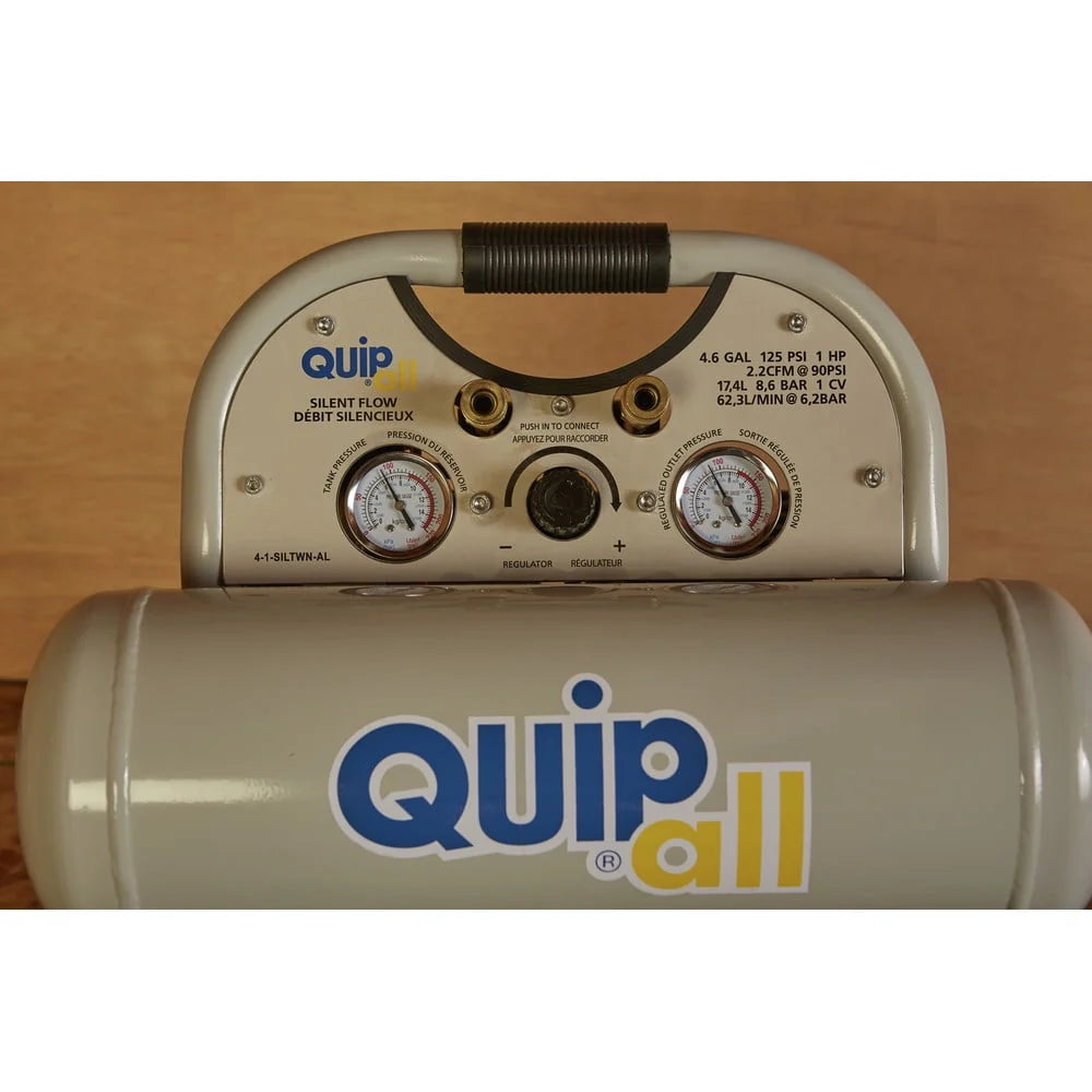 Quipall 4-1-SILTWN-AL Ultra Quiet 1 HP 4.6 Gallon Oil-Free Twin Stack Air Compressor