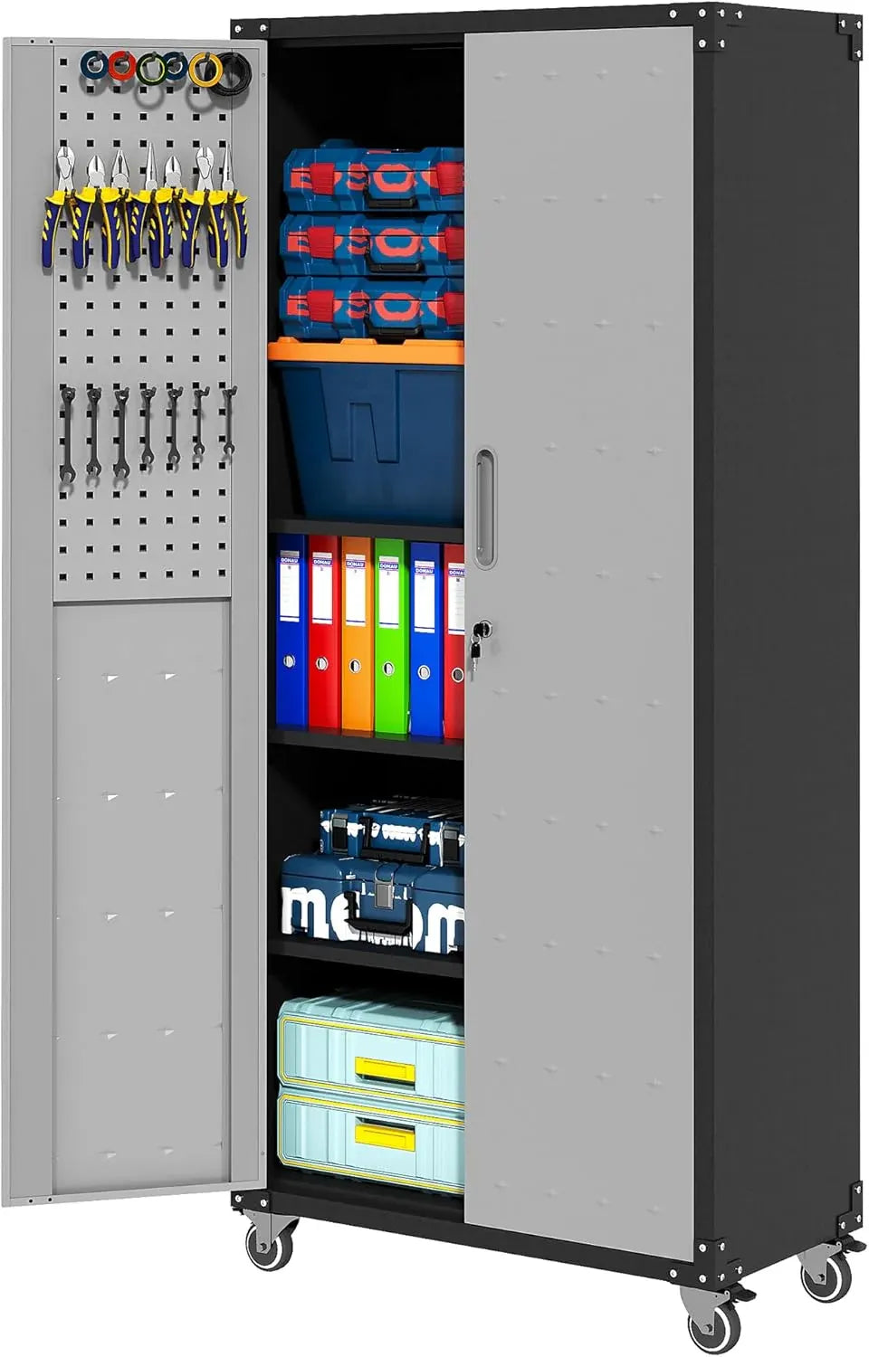 Mobile Tool Storage Cabinet with Wheels,Heavy Duty Rolling Tool Cabinets for Garage,Metal Storage Cabinets with 4 Drawer and 1 Locking Doors,Assembly Required