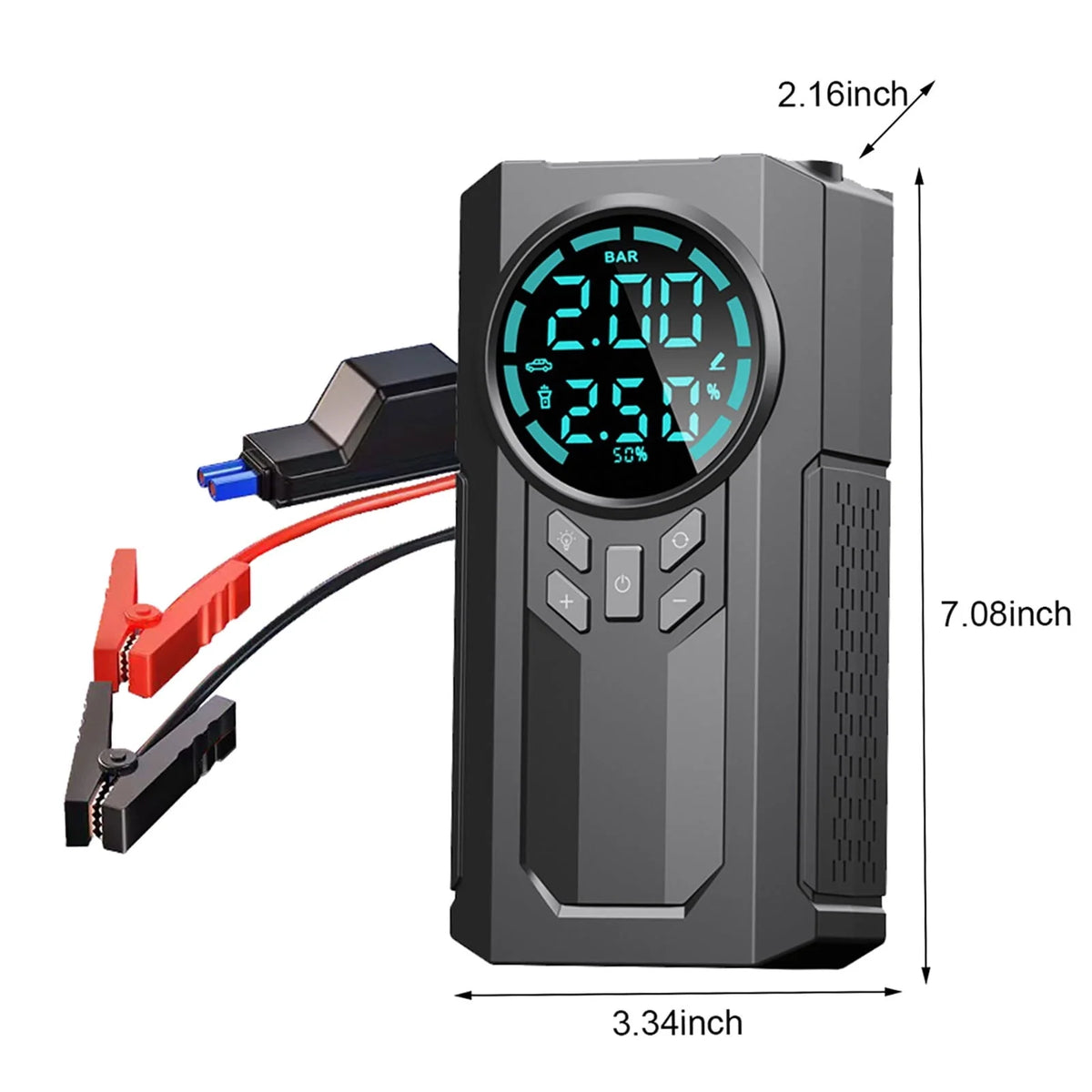 COFEST Car Inflator Battery Jump 2-in-1 1000A Emergency Start Power Supply 12V Battery Pack Battery Booster Jump Box Portable Charger Jumper Cables LED Display Screen Black