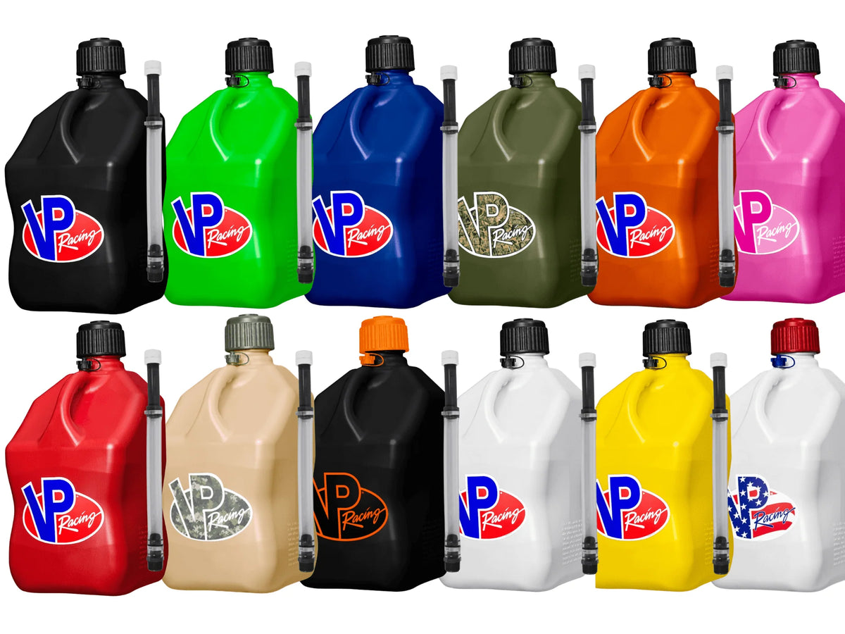VP Racing Utility Jug 5.5 Gallon + Deluxe Hose - Mix and Match Between 11 Different Colors - Made in the USA (4 Pack, Black)