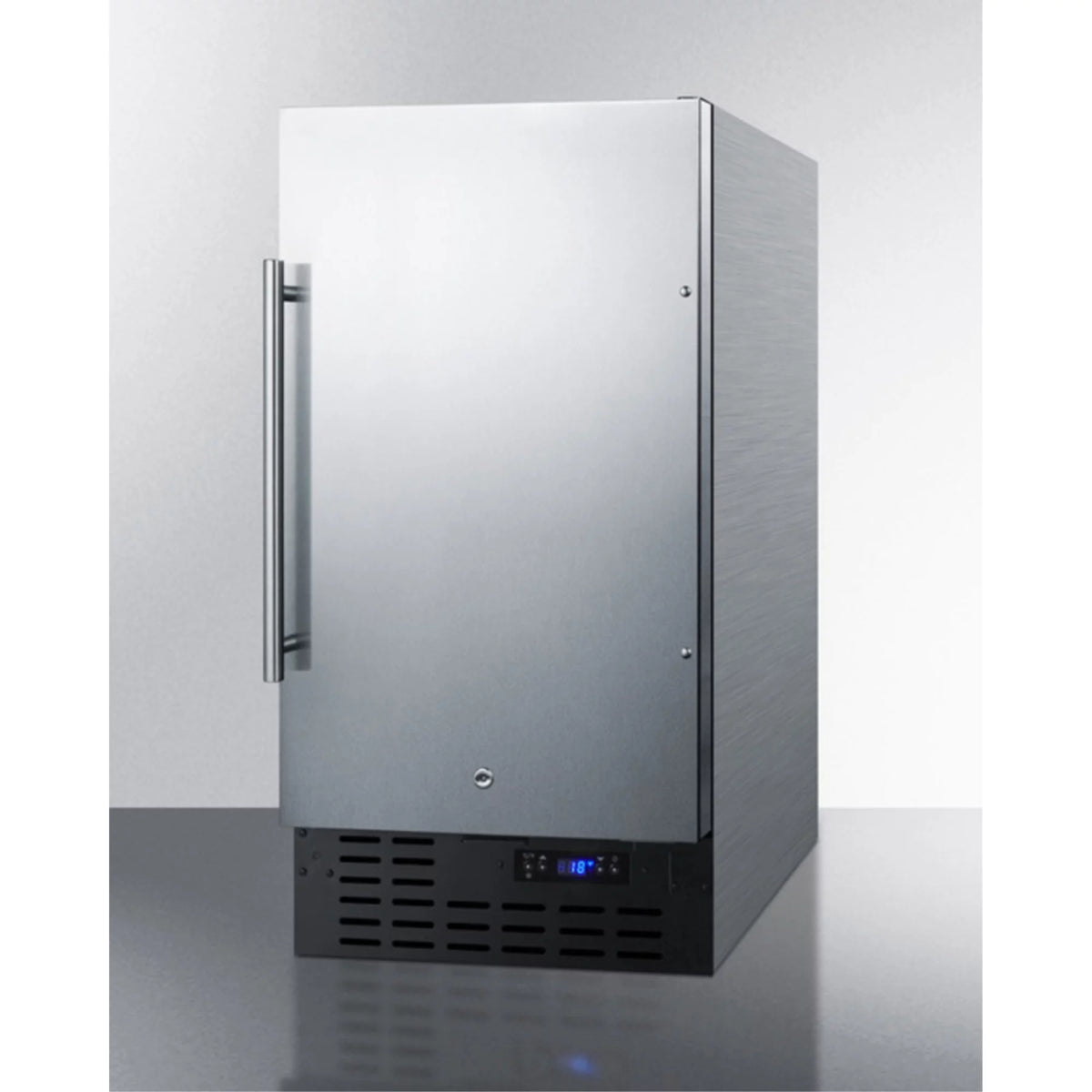 ADA compliant 18 wide frost-free freezer built-in or freestanding use, with stainless steel exterior, lock, and digital thermostat