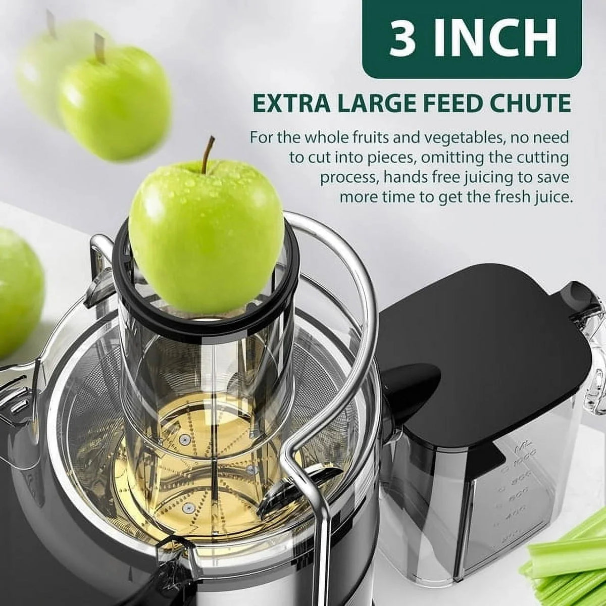 Centrifugal Juicer Machines Vegetable and Fruit,1100W Juice Extractor with 3 Feed Chute,BPA Free,Easy to Clean,High Juice Yield,Black
