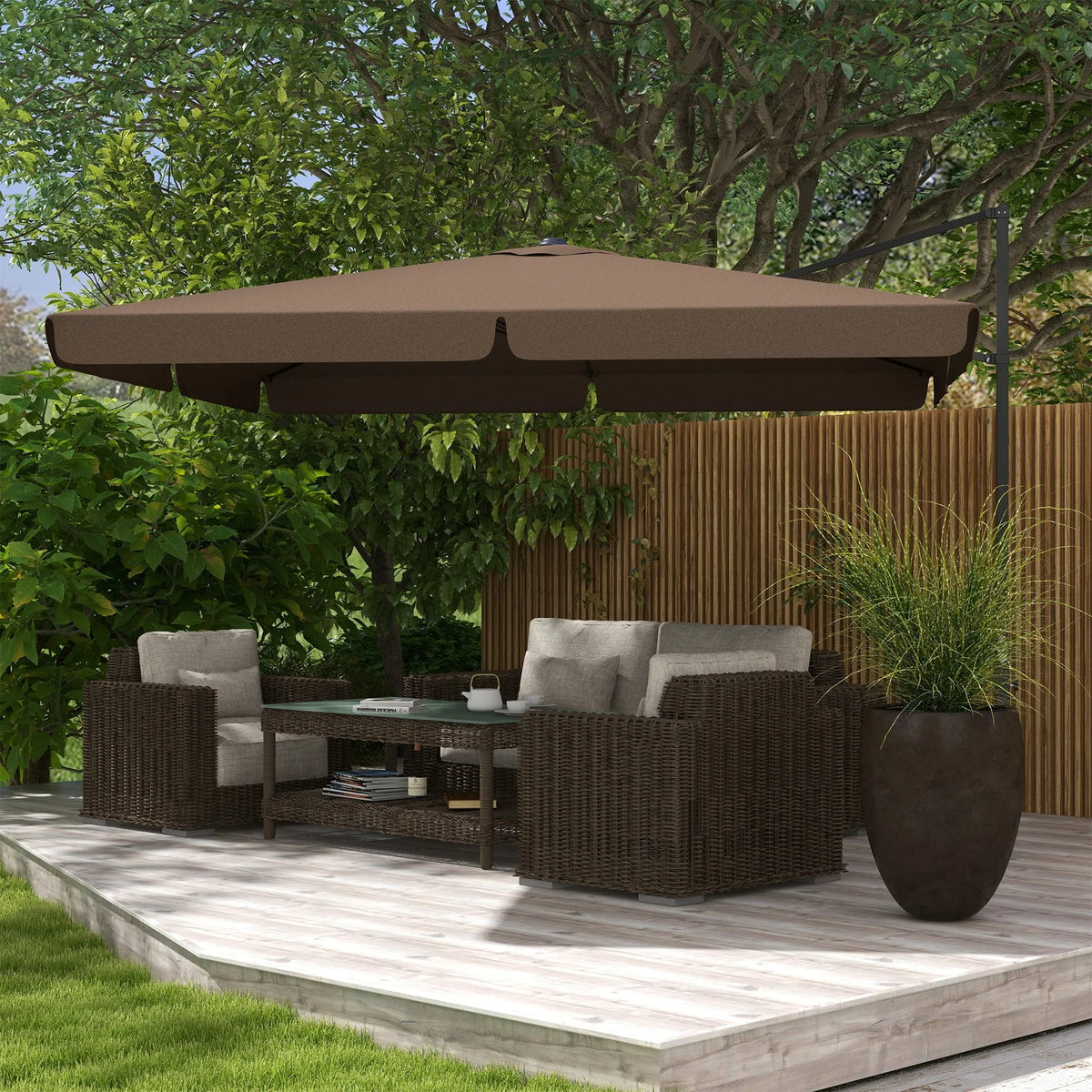 Royard Oaktree 10ft Cantilever Patio Umbrella, Outdoor Offset Umbrella with Tilt, Crank, Cross Base, Aluminum Pole, and Air Vent, Large Market Umbrella for Garden, Pool, Deck, Backyard, Tan