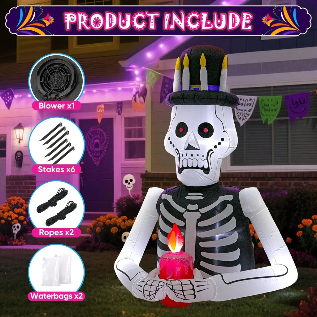 6FT Halloween Inflatables Skull Decoration: Day of The Dead Skeletons Blow Up Outdoor Decor, DÃ­a de Los Muertos Inflatable Built-in LEDs for Holiday Party, Garden, Lawn, Yard, Patio DÃ©cor