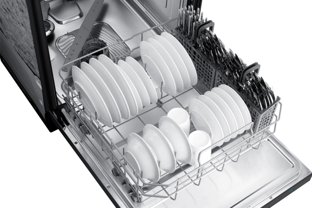 Samsung - StormWash 24 Top Control Built-In Dishwasher with AutoRelease Dry, 3rd Rack, 42 dBA - Black stainless steel