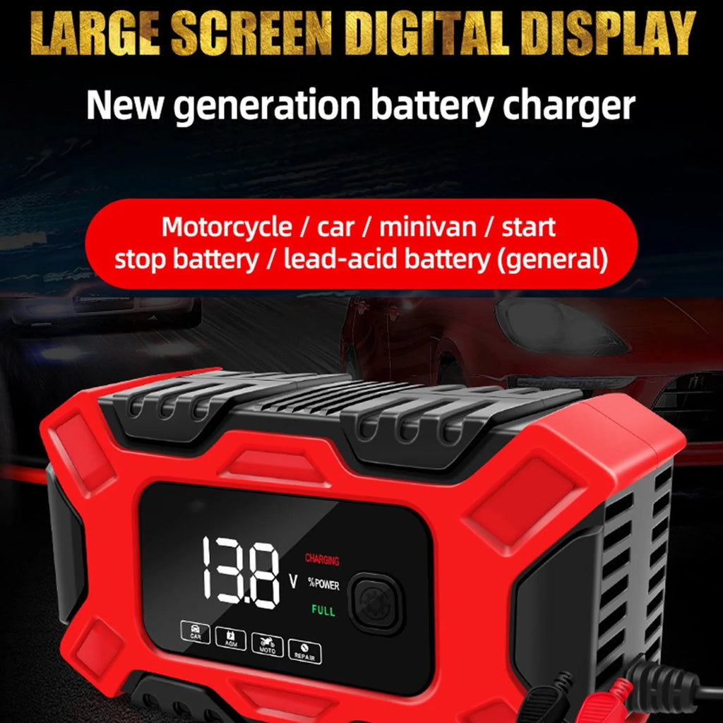 KUNyu 12V Car Battery Charger Automatic Large Screen LCD Display High Precision Intelligent Detection Pulse Repair Multiple Mode Smart Fast Charge Auto Motorcycle Battery Charger Car Accessories