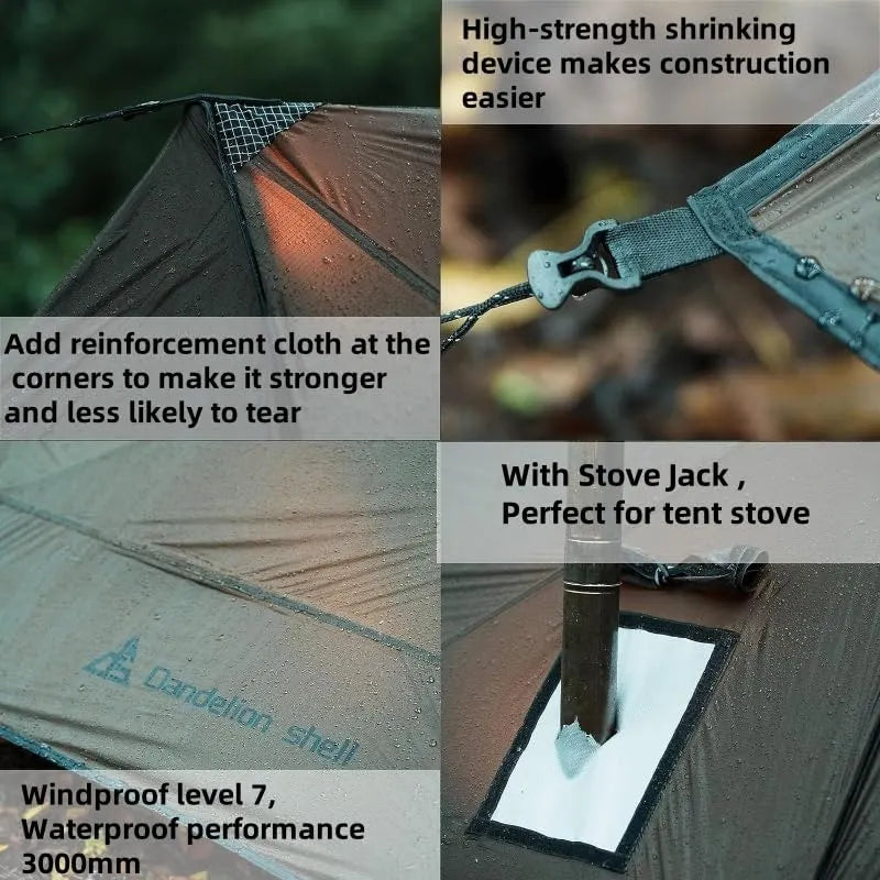 Hot Tent with Stove Jack â?4 Season Waterproof & Windproof Shelter for 1â? People, Lightweight for Camping, Hiking, Hunting & Fishing