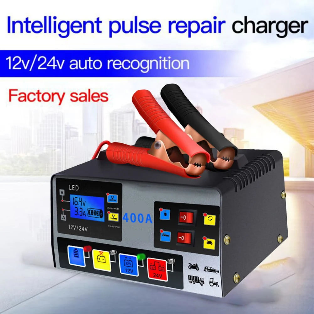 ALSLIAO Car Battery Charger Fully Automatic High Frequency Intelligent Pulse Repair LCD
