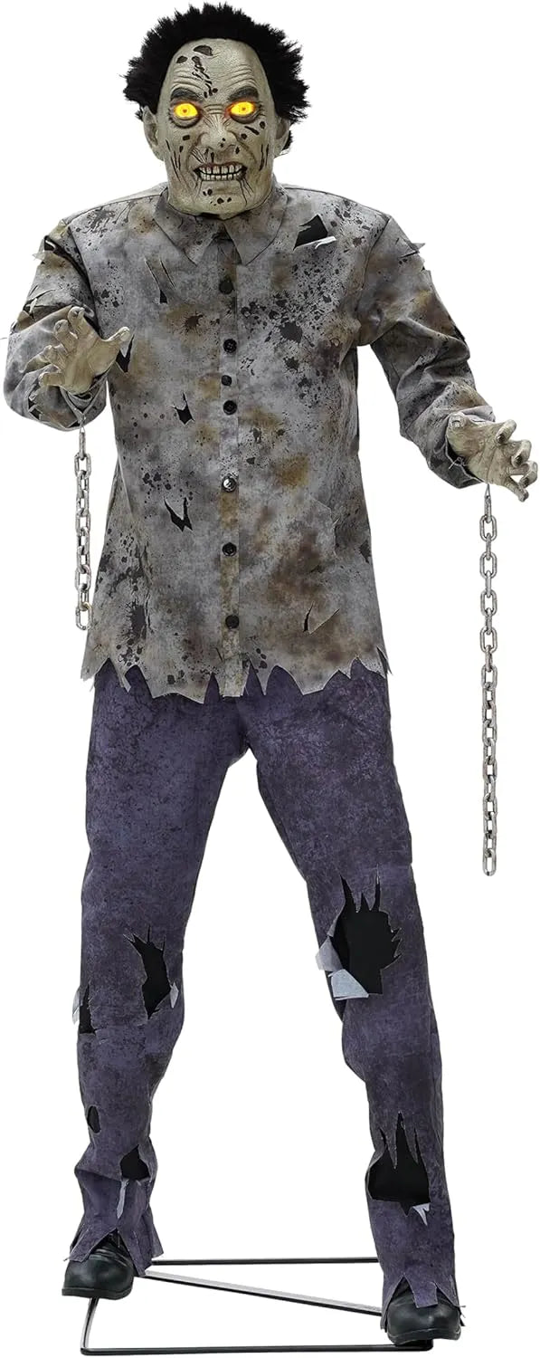 Haunted Hill Farm Motion-Activated Looming Phantom, Plug-in Talking Halloween Animatronic for Standing or Hanging Indoor or Covered Outdoor Creepy Decorations