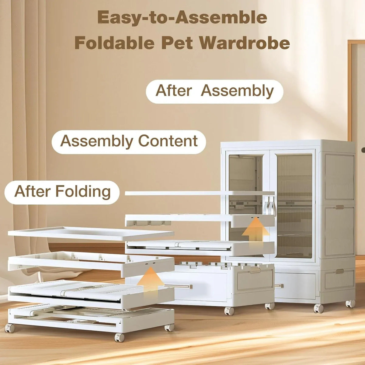 Pet Wardrobe Closet - Stackable Storage Bins with Doors, Wheels, and Hanging Rods - Stackable Drawers - Dog Accessories, Toys, Clothes