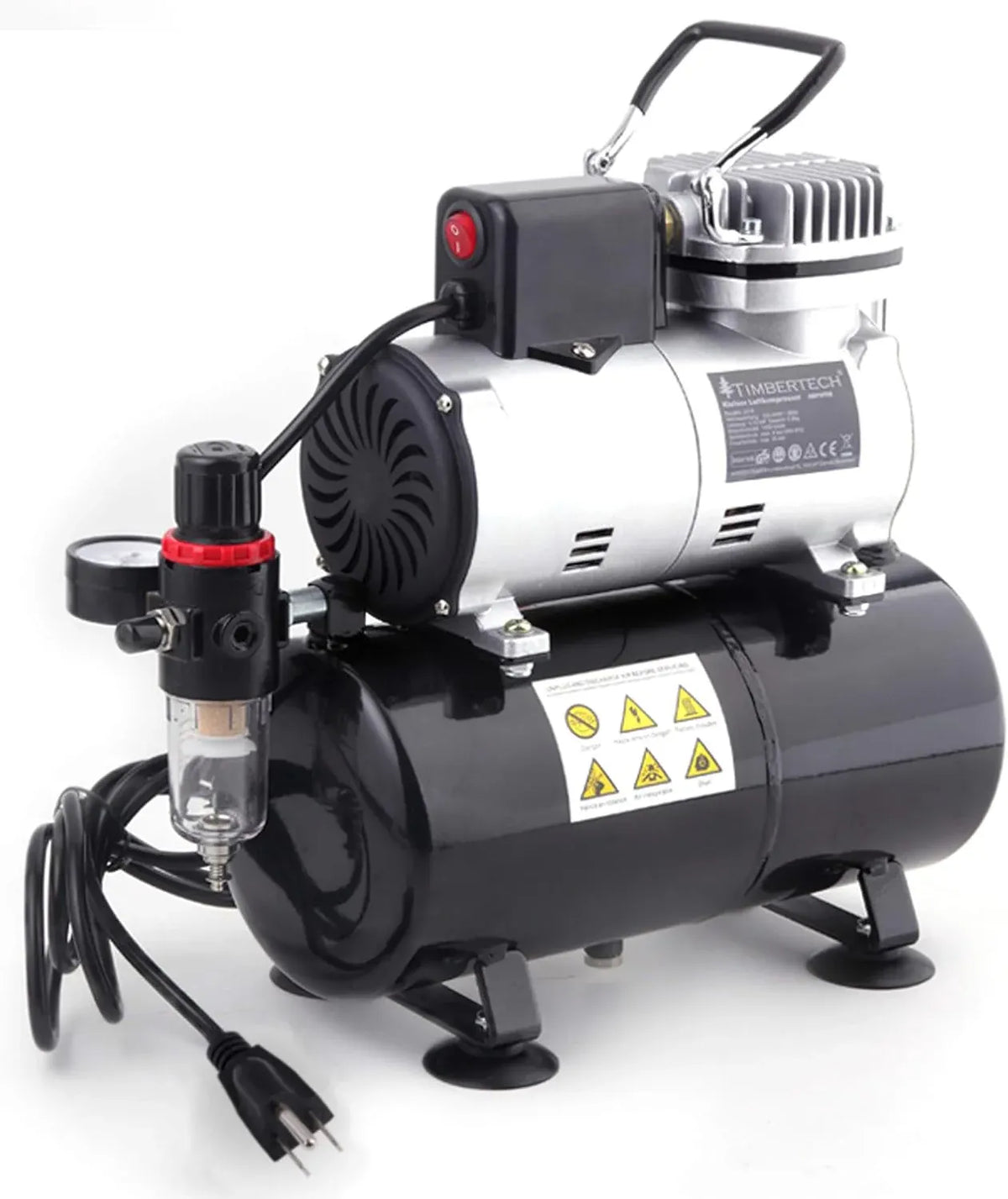 Timbertech Upgraded Airbrush Single-Piston Oil-free Mini Compressor ABPST08 with Cooling Fan, 3L Tank, Regulator, Moisture trap for Hobby, Body Tattoo, Model Painting, Automotive Graphic, Make-up