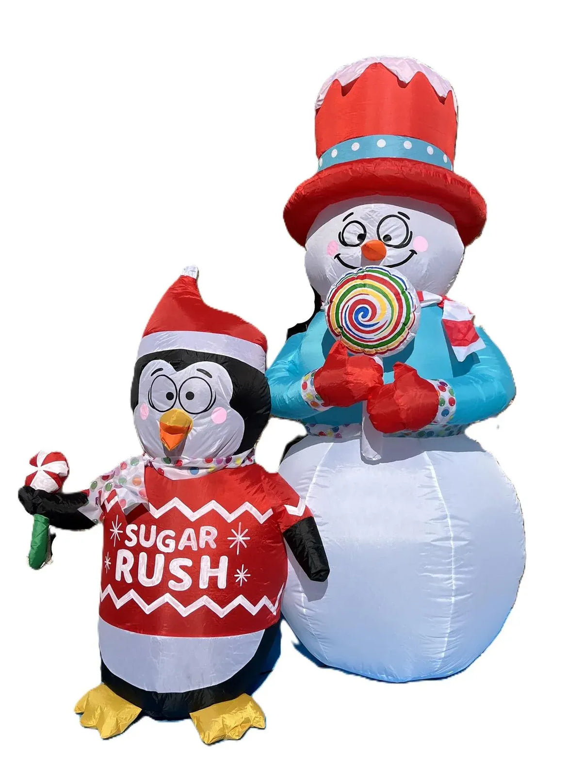6 ft. LED Animated Shiverning Snowman and Penguin on Sugar Rush Inflatable