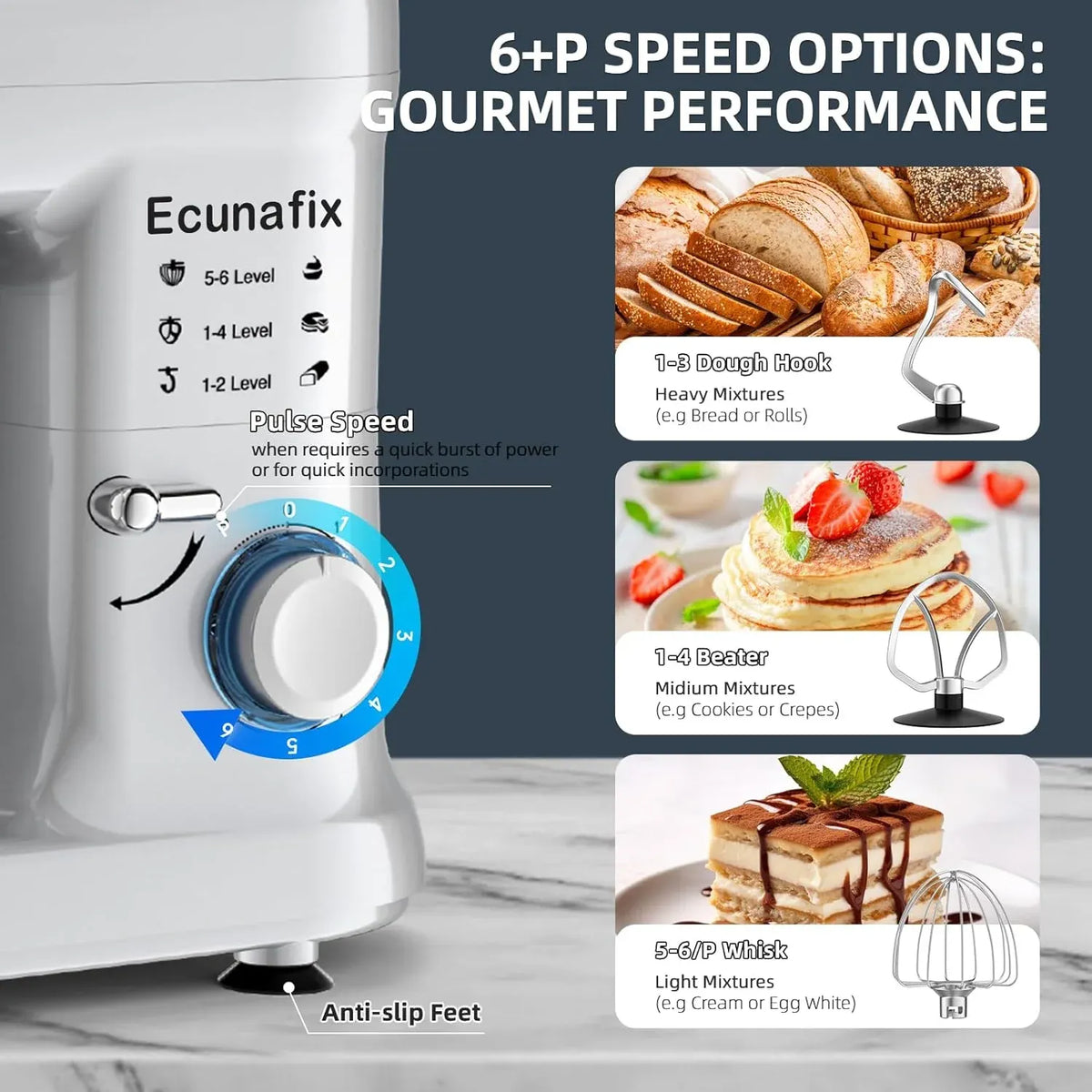 Kitchen Stand Mixer, 6.5Qt Household Stand Mixers, 660W 6+P Speed Tilt-Head Electric Dough Mixer, Food Mixers for Daily Use with Dough Hooks, Whisk, Beater