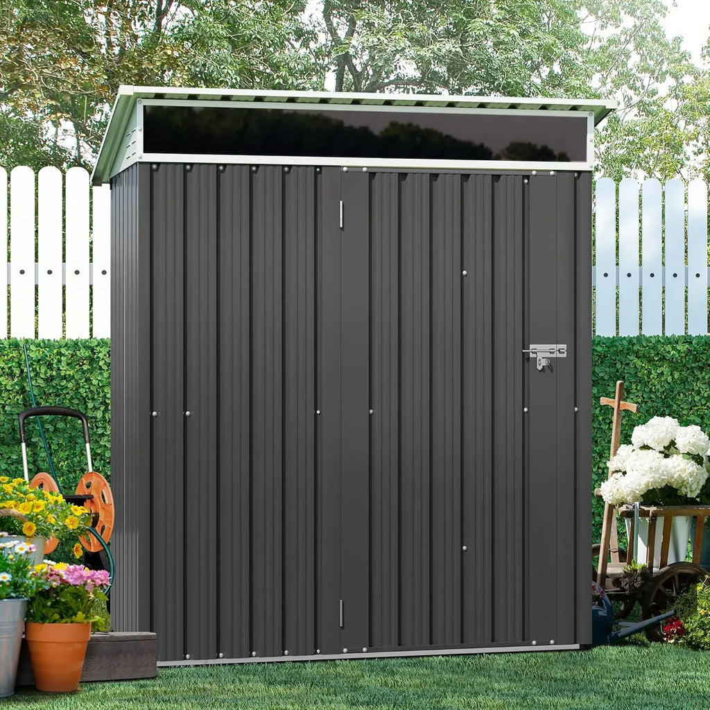 Shintenchi 6x4 FT Outdoor Storage Shed with Window, Outdoor Waterproof Storage Shed Metal Garden Shed with Lockable Single Door, Weather Resistant Tool Storage House Shed for Garden,Backyard,Gray