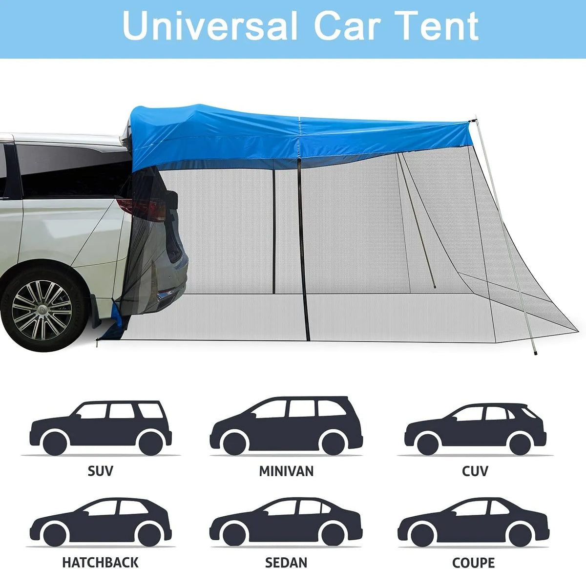 G4Free Portable SUV Tent Tailgate Shade Car Canopy with Mosquito Net for Outdoor Camping Car Travel (Blue)