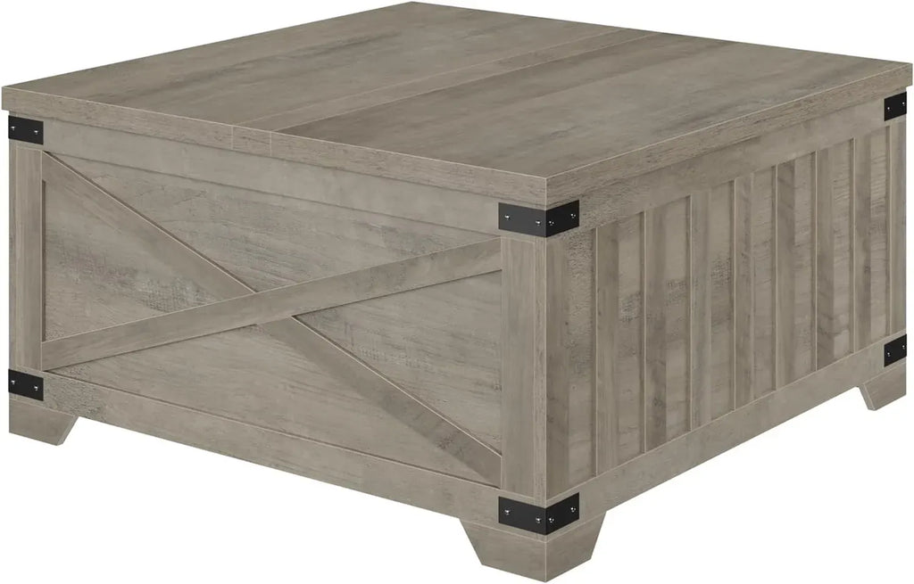 Farmhouse Coffee Table with Storage, Square Center Table with Hinged Lift Top