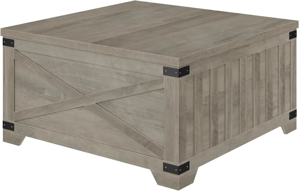 Farmhouse Coffee Table with Storage, Square Center Table with Hinged Lift Top