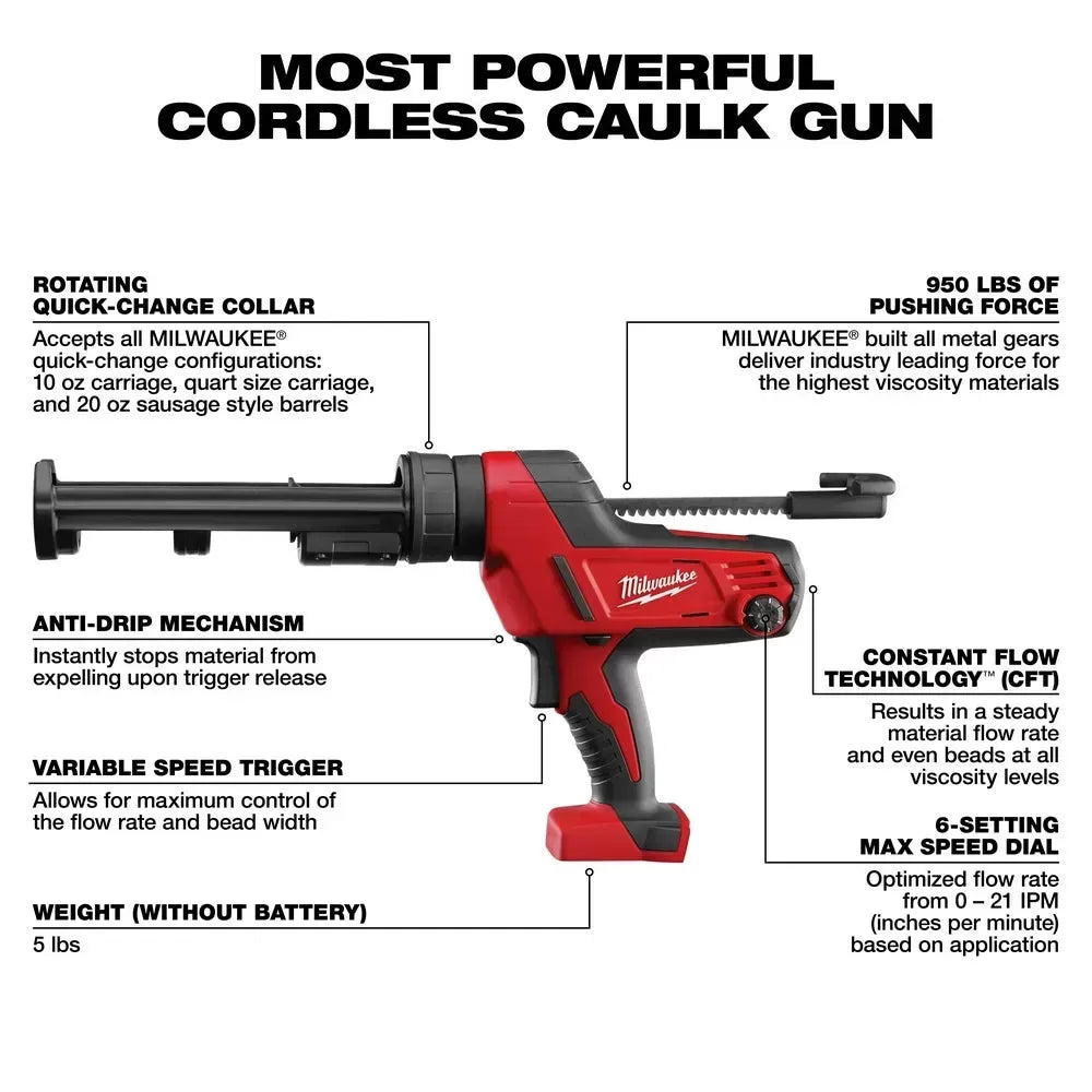 Milwaukee 2641-20 M18 18V 10-Ounce Caulk and Adhesive Gun - Bare Tool