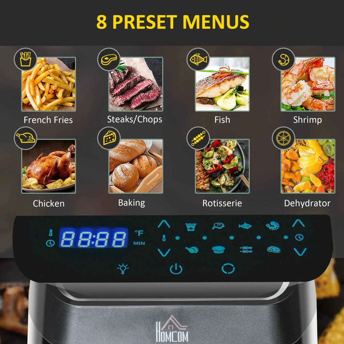 GFVCNIO 12 QT Air Fry Oven 8 In 1 Countertop Oven Combo with Air Fry Roast Broil Bake and Dehydrate 1700W with Accessories and LED Display Black
