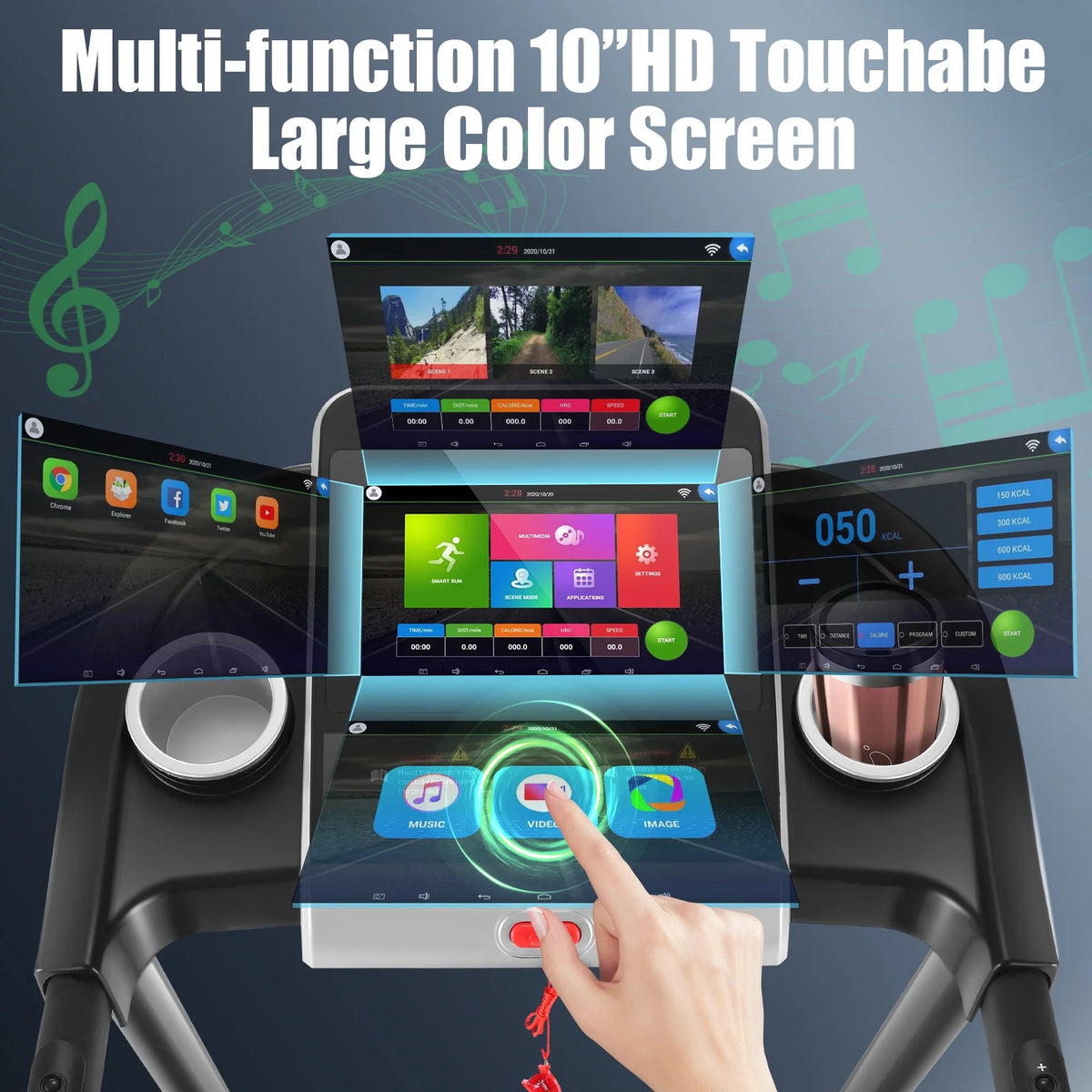 Simpfree Treadmill with 10 HD TV Movie Touchscreen and 3D Virtual Sports Scene, 0.5-9.0 mph/h & 3.25HP Electric Treadmill with Incline for Home（Black）