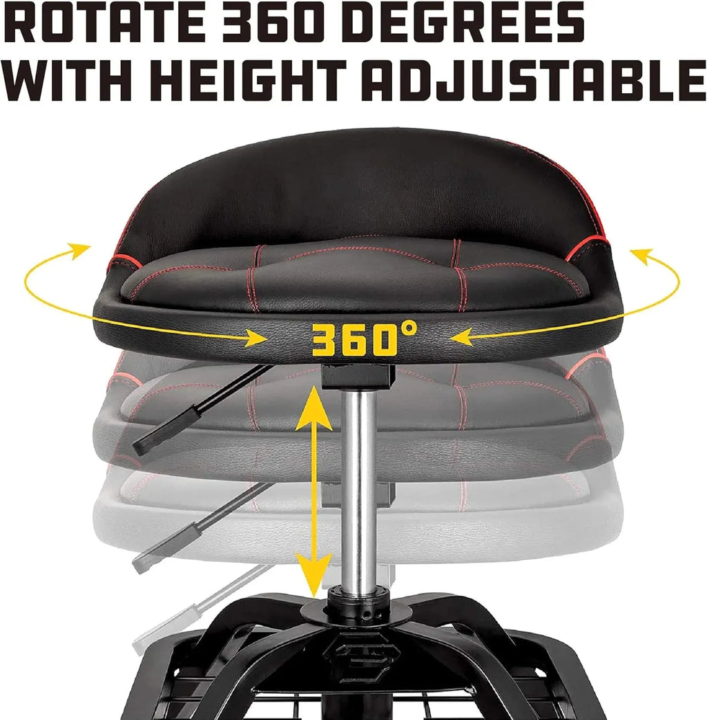Powerbuilt Rolling Stool Shop Seat with Padding and Lumbar Support, Garage, 330 Pound Capacity - 240338, Black
