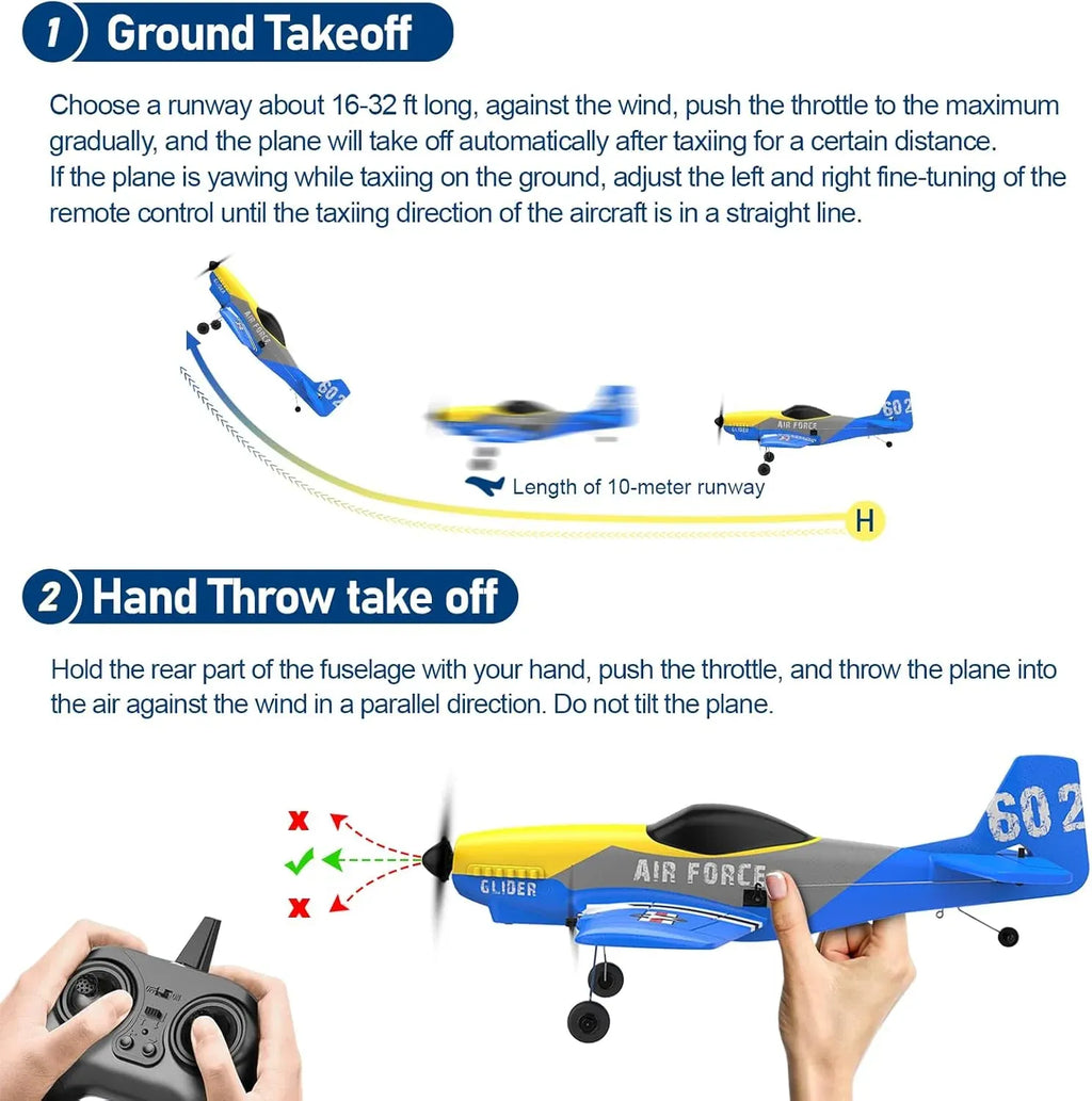 RC Plane, 3 Channel RC Airplane 2.4GHz with 2 Batteries 6-axis Gyro Stabilizer, Easy to Fly for Beginners Adults and Kids (P-51D)