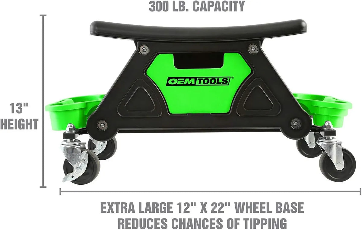 24986 Heavy-Duty Rolling Workbench and Creeper Seat, Mechanics Stool with Wheels, Creepers, Shop Stools with Wheels, Automotive, Green and Black 300 LB Capacity
